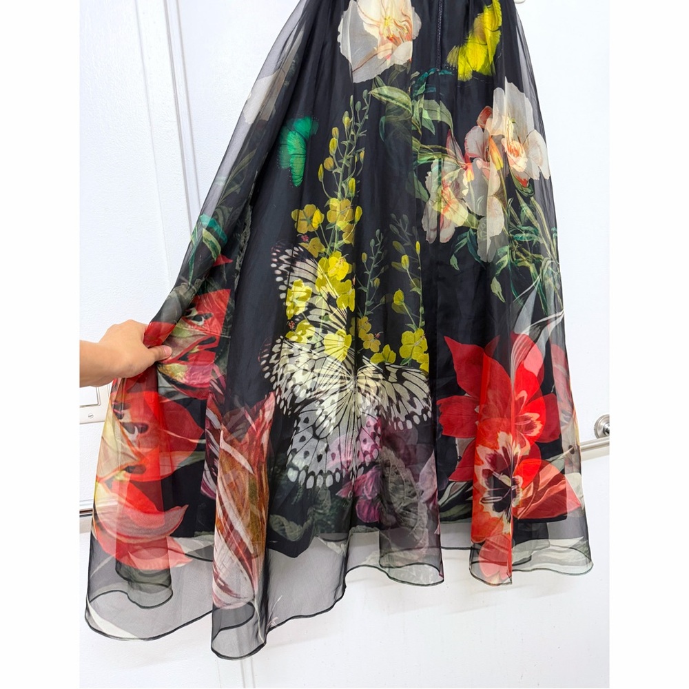 Alice + Olivia Nilda Maxi Skirt Black Essential Floral Silk Chiffon Full 0 - Picture 13 of 16